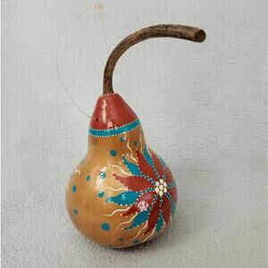 New Vintage Folk Art Painted Gourd Geraldine Liermann Ornament Musuem Aztec